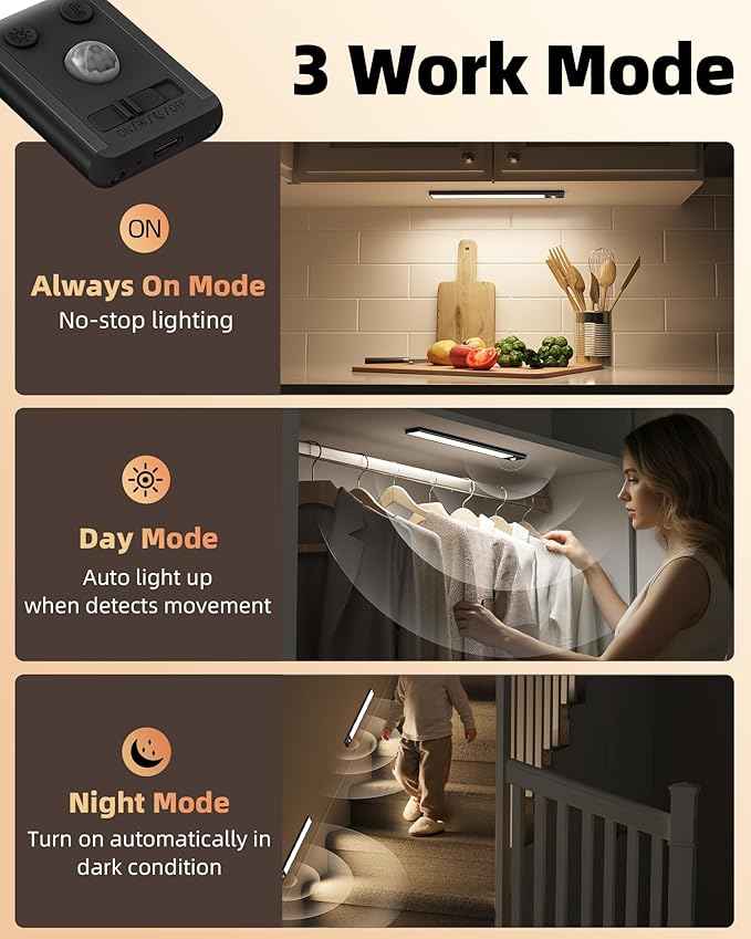 EZVALO Under Cabinet Lighting, 3500mAh Rechargeable Motion Sensor Light Indoor - Image 5