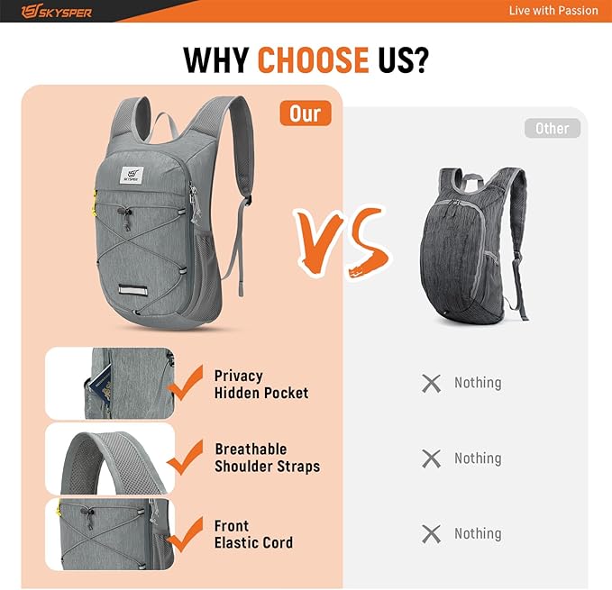 SKYSPER Foldable Hiking Backpack - 10L/15L Small Lightweight Daypack Breathable - Image 5