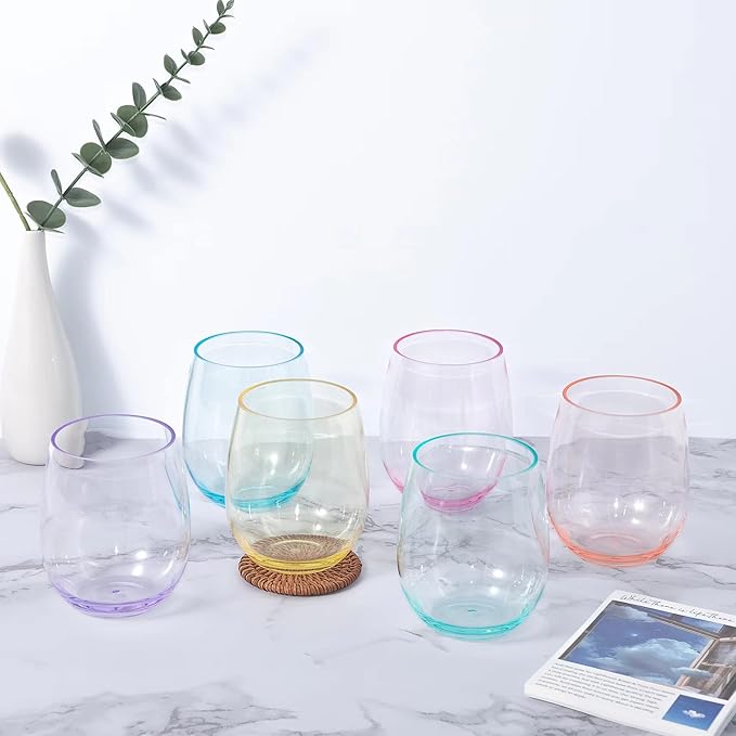 KOXIN-KARLU Classic 18-ounce Acrylic Stemless Wine Glasses, Unbreakable Mixed - Image 3