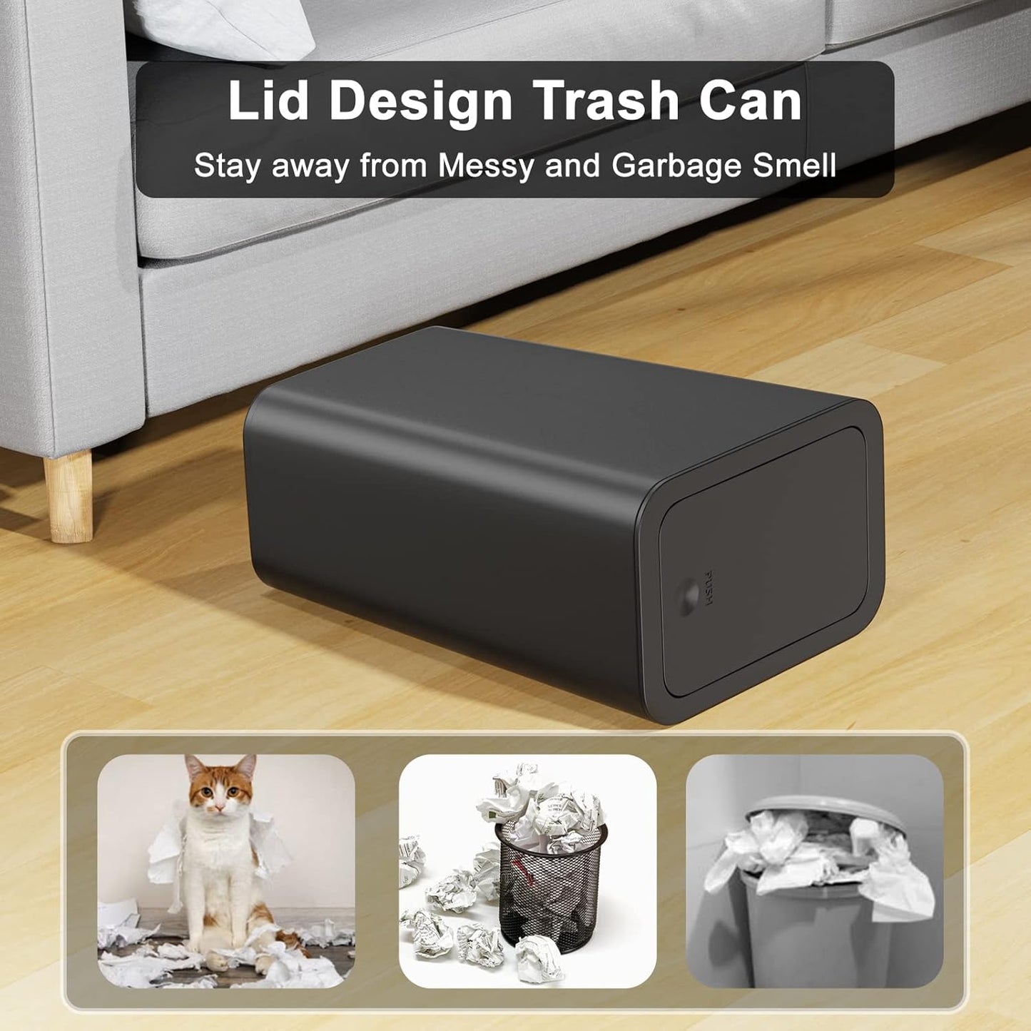 N. NETDOT 3 Pack Small Trash Can with lid, 1.8 Gallon Bathroom Trash Can,Garbage Can Slim Trash Bin Waste Basket for Bathroom,Kitchen,Bedroom,Living Room,Office,Laundry - Black