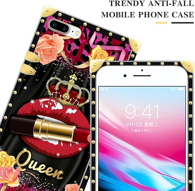 Compatible with iPhone 8 7 SE Case, Queen Lip Crown Leopard Print Luxury Golden - Image 4