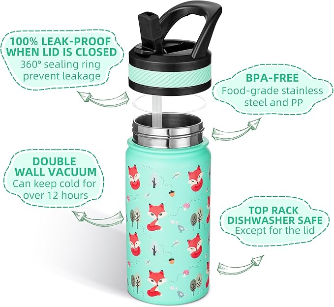 Fanhaw 14 Oz Kids Insulated Water Bottle - Image 2