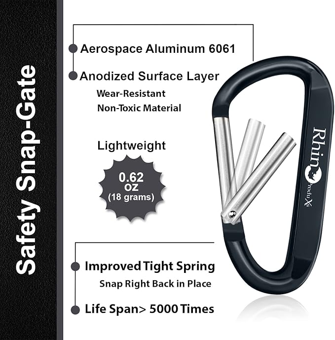 Rhino Produxs 8PCS of Lightweight Duty Snap Carabiner Clips, D Ring Shape - Image 3