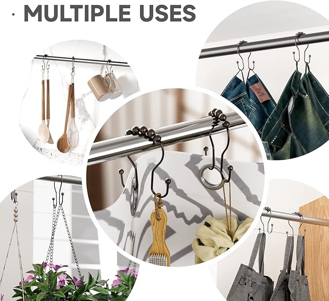 Bathway Shower Curtain Hooks Bronze Shower Curtain Rings Rust Proof Double Hook - Image 4