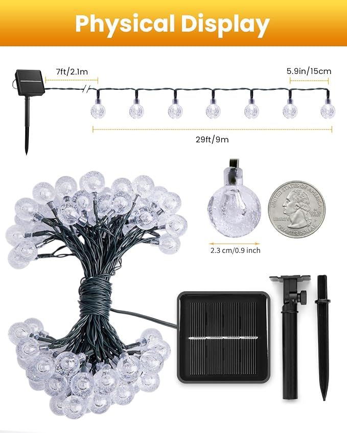 Brightown Solar String Lights Outdoor 60 Led 35.6 Feet Crystal Globe Lights - Image 3