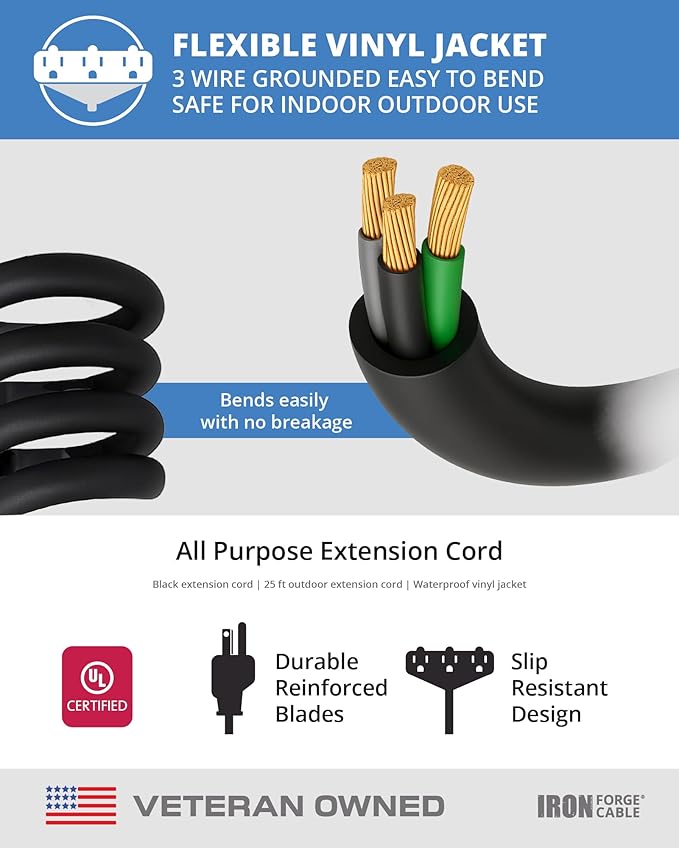 Iron Forge Cable 25 Ft Black Extension Cord - Image 6