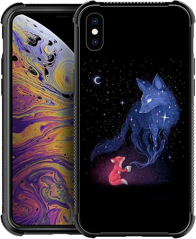 for iPhone X/Xs Case, Galaxy Fox Wolf Pattern Graphic Design Girl Boy Soft by FKBRCL4U