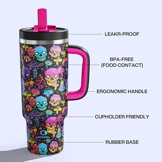 ENCOOL 40 oz Tumbler with Handle and Straw: Stainless Steel Insulated Tumbler - Image 2