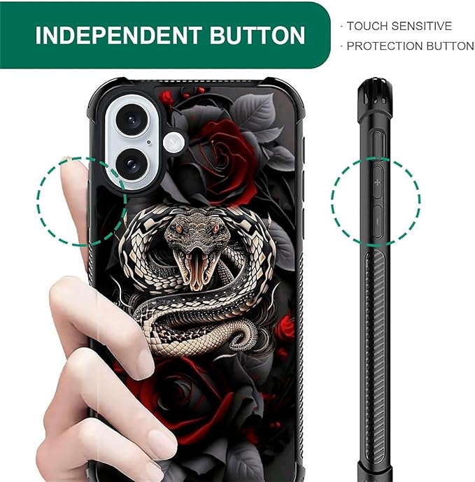 for iPhone 16 Plus Case, Entwined Rose Snake Pattern Graphic Design Girl Boy - Image 5