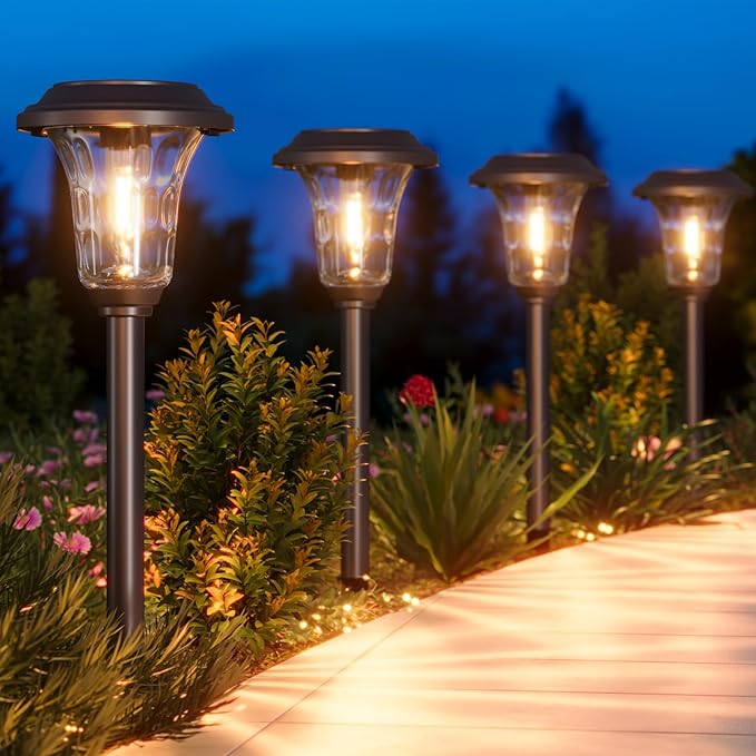 XMCOSY+ Solar Pathway Lights, 4 Pack Metal Solar Lights Outdoor Waterproof - Image 8