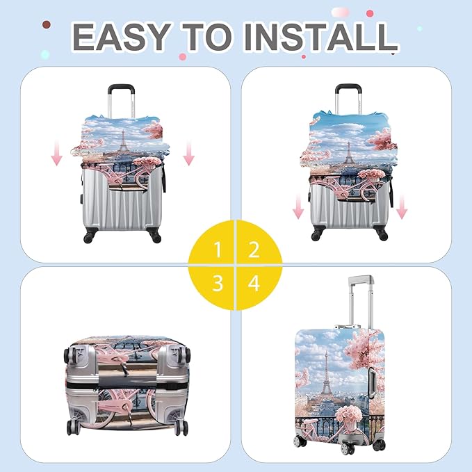 ANNA QUEEN Paris Eiffel Tower Luggage Cover, Romantic City Travel Suitcase - Image 5