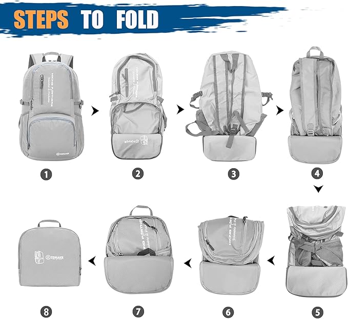 ZOMAKE Lightweight Packable Backpack, 35L Light Foldable Hiking Backpacks Water - Image 6