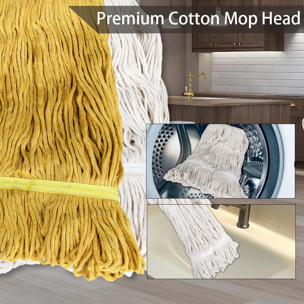 Heavy Duty Commercial Wet String Mop with 2 Reusable Heads,Long Handle Industrial Cotton Mop for Floor Cleaning,Restaurant,Home,Garage,Office,Warehouse