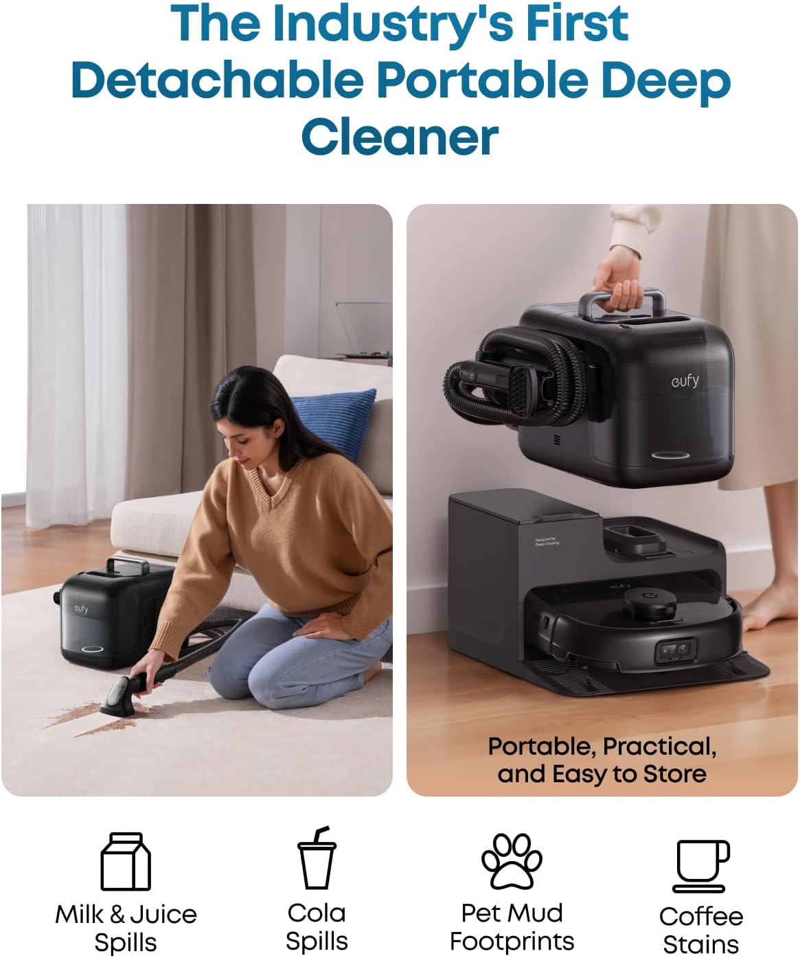 eufy Robot Vacuum E28, Portable Deep Cleaner for Carpet, HydroJet System with Roller Mop, All-in-One Robot Vacuum and Mop Combo, 20,000 Pa Suction, Zero-Tangling, Corner-to-Edge Cleaning (Upgraded)