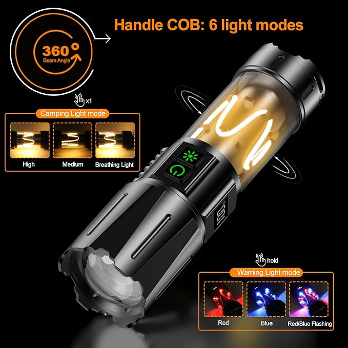 Super Bright Flashlight High Lumens 100000 Rechargeable, Powerful 50W LED - Image 4