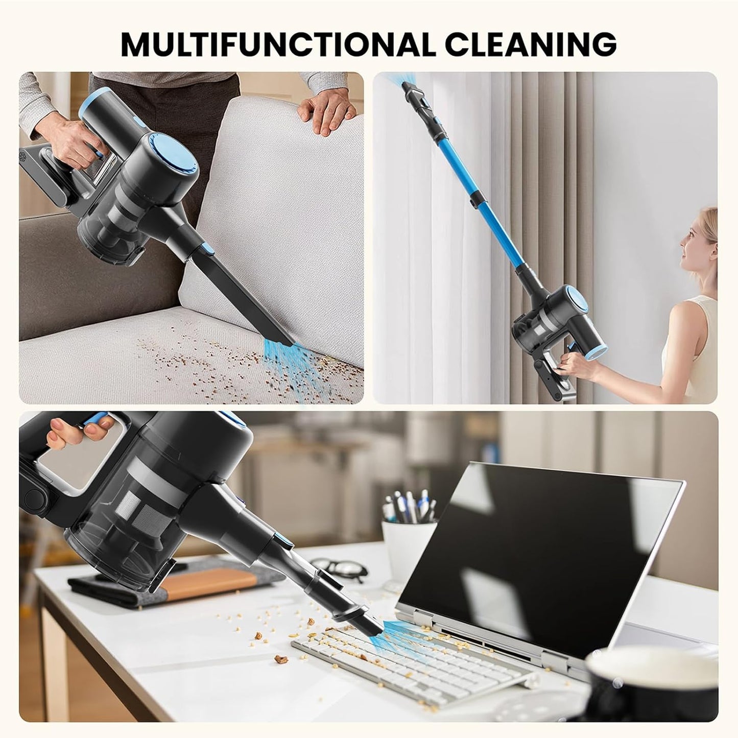 Cordless Vacuum Cleaner with 35kPa Suction Vacuum Cleaner, Lightweight Stick Vacuum Cordless for Pet Hair, Carpet, Hard Floors