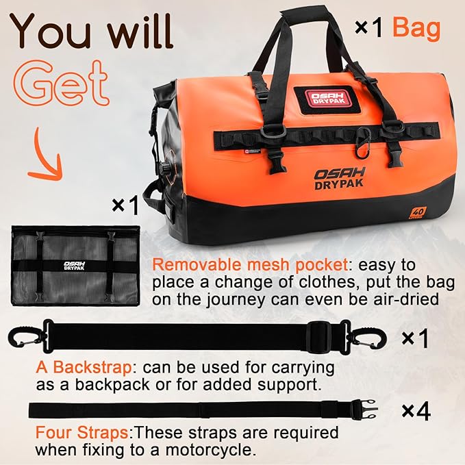 OSAH DRYPAK Waterproof Duffel Bag 25L/40L/60L – Heavy-Duty Motorcycle Tail Bag - Image 8