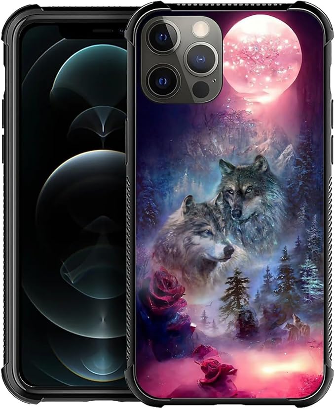 for iPhone 11 Pro Case, Star Two Wolfs Howling Pattern Graphic Design Girl Boy by FKBRCL4U