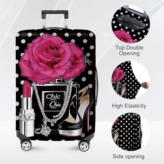 ANNA QUEEN Vintage Polka Dot Rose Travel Luggage Cover -Stretchable Airplane - Image 2