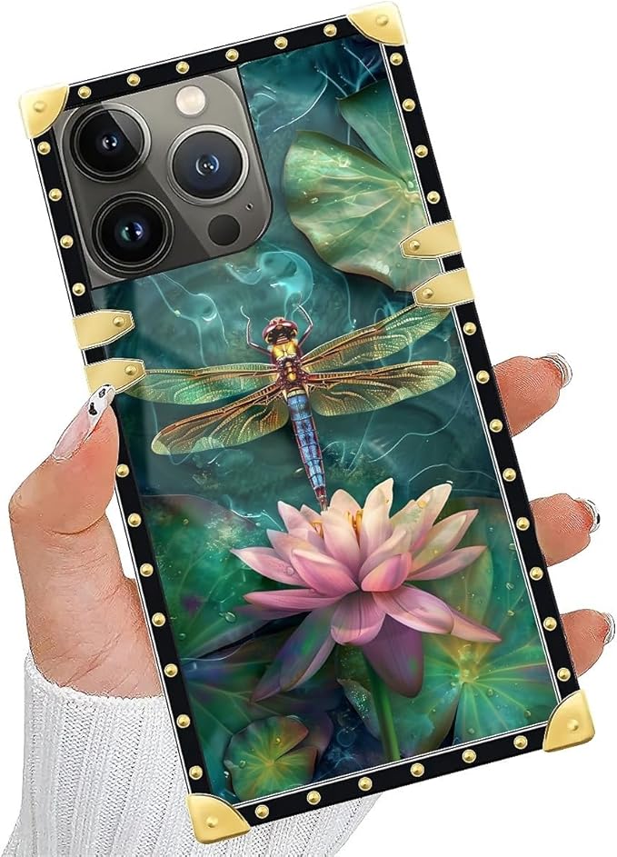 Compatible with iPhone 15 Pro Case, Colourful Dragonfly Pink Lily Pads Luxury - Image 2