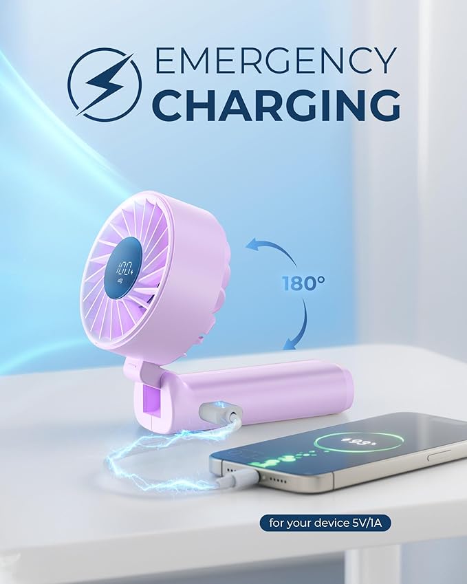 Peiyuu Portable Fan, 4000mAh USB Rechargeable, 180° Foldable Mini Desk Fan - Image 4