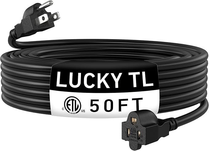 LUCKY TL Indoor Outdoor Extension Cord, 16/3 Gauge Black Long Extension Cord by LUCKYTL