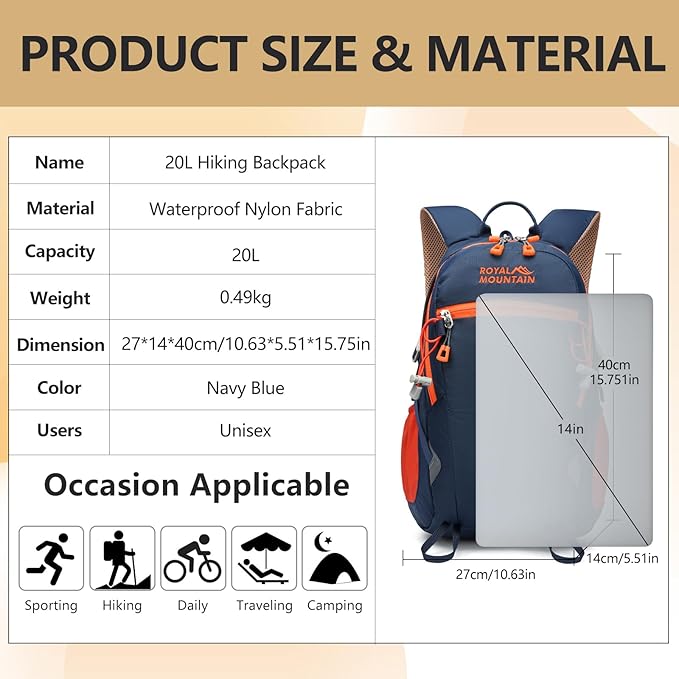 Small Hiking Backpack With Rain-cover, 20L Travel Backpacks - Image 2