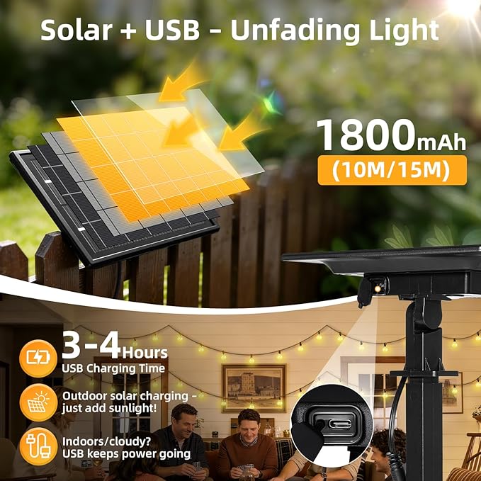 Solar Lights Outdoor Waterproof: G40 15M 50FT Shatterproof Bulbs Patio Lights - Image 3