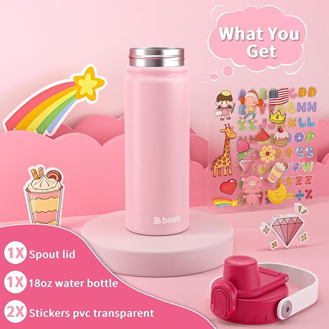 baab 18oz Kids Water Bottle, Insulated Kids Water Bottle - Image 7