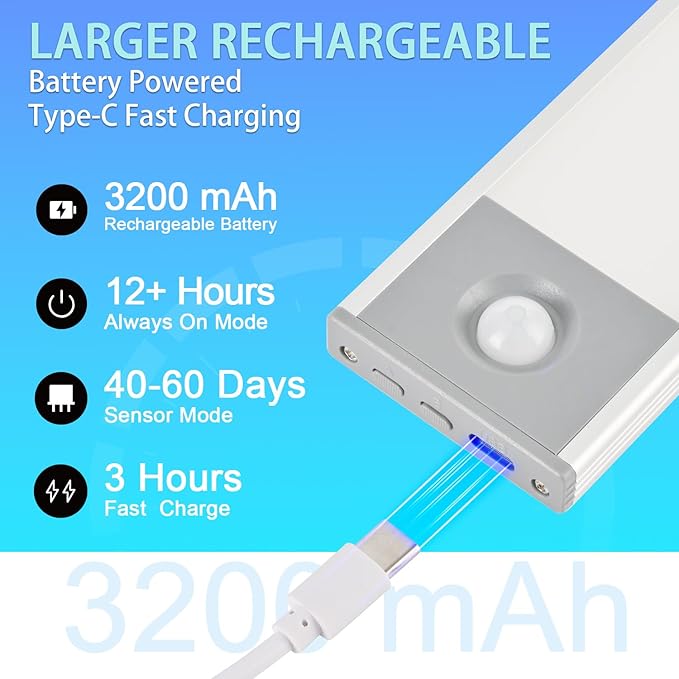 Under Cabinet Lighting, 3200mAh Motion Sensor Light Indoor, 3 Color Temp - Image 4