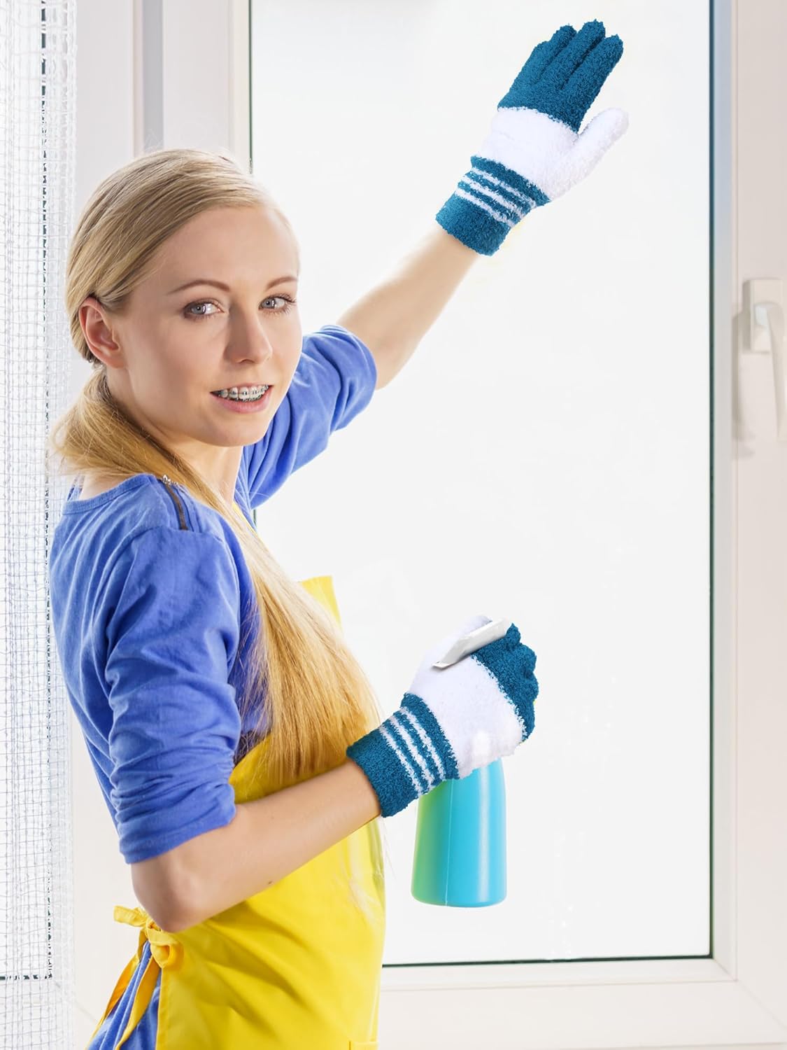 Patelai 3 Pairs Microfiber Plant Dusting Gloves Leaf Cleaning Gloves for Indoor Plants, Blinds, Furniture, House(Small,Dark Blue, Gray, Khaki, White)