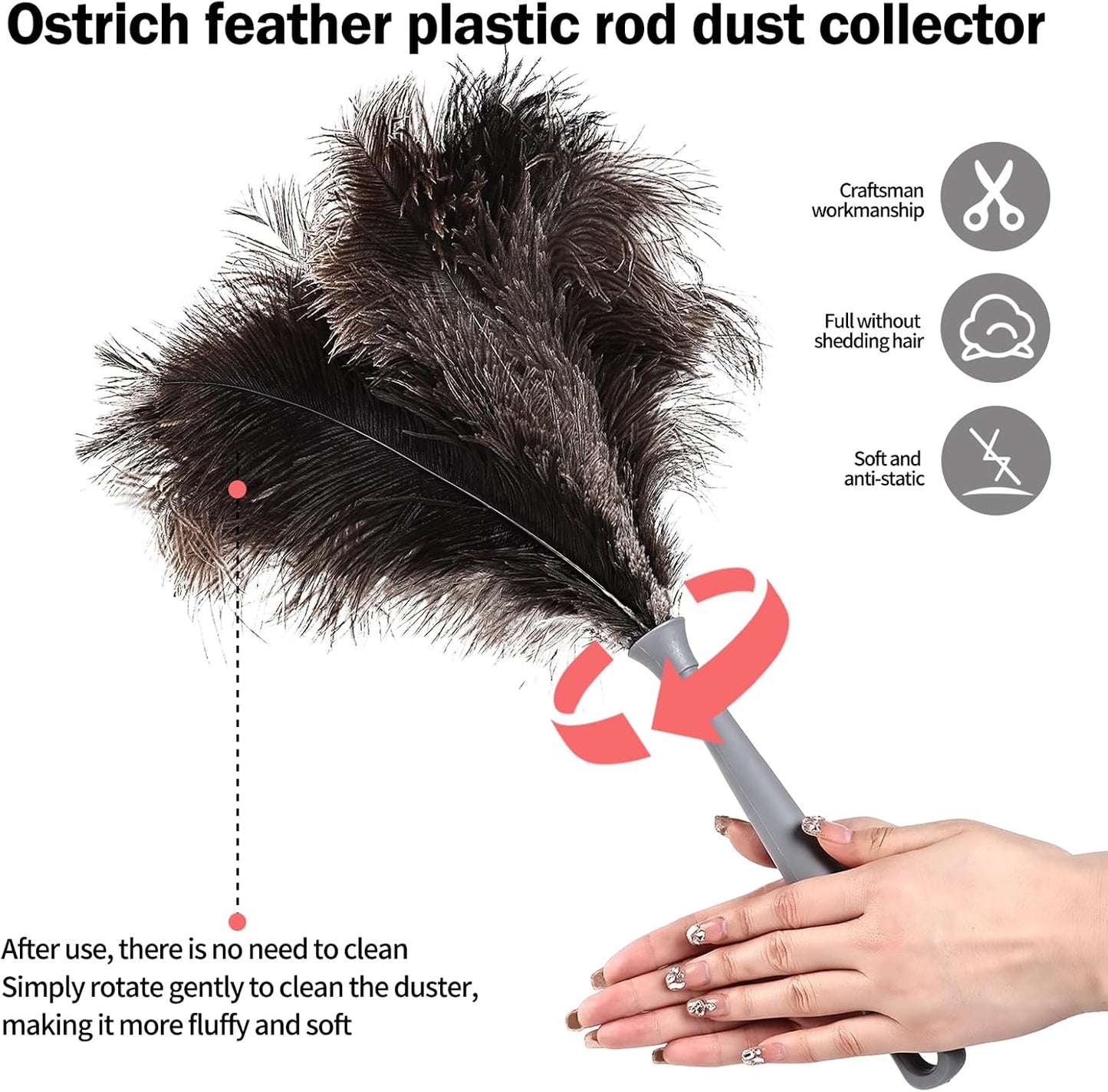 Feather Duster-Genuine Ostrich Feathers,Anti-Static,Reusable Eco-Friendly Handheld Cleaning for Keyboard,Home,Car,Office(17Inch,1Pack)