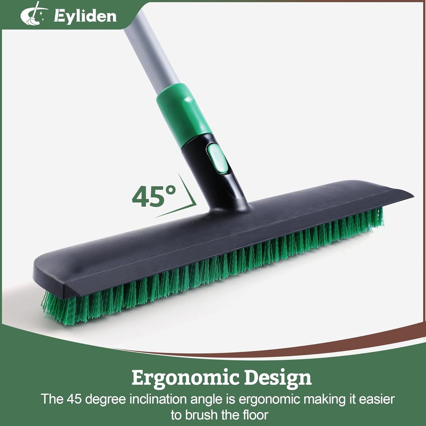 Eyliden X-Large Floor Scrub Brush, 2 in 1 Scrape Brushes with Rubber Squeegee | 55.3" Long Handle, 15" Wide Stiff Bristle Head | Floor Scrubber for Deck Kitchen Shower Bathroom Tub Tile Patio Wall