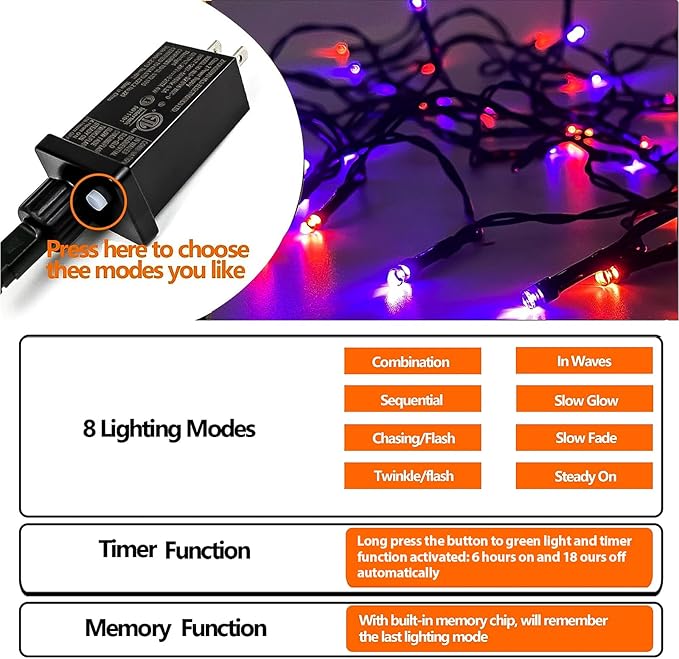 75.8 FT 200 LED Orange and Purple Halloween Tree Lights Indoor Outdoor - Image 6
