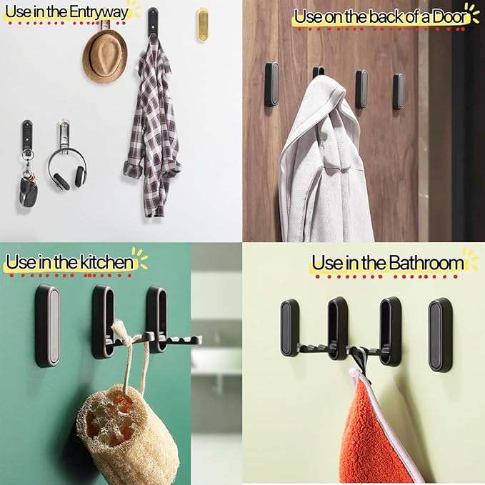 2 Pack Folding Wall Hooks, Foldable Black Coat Hooks - Image 6