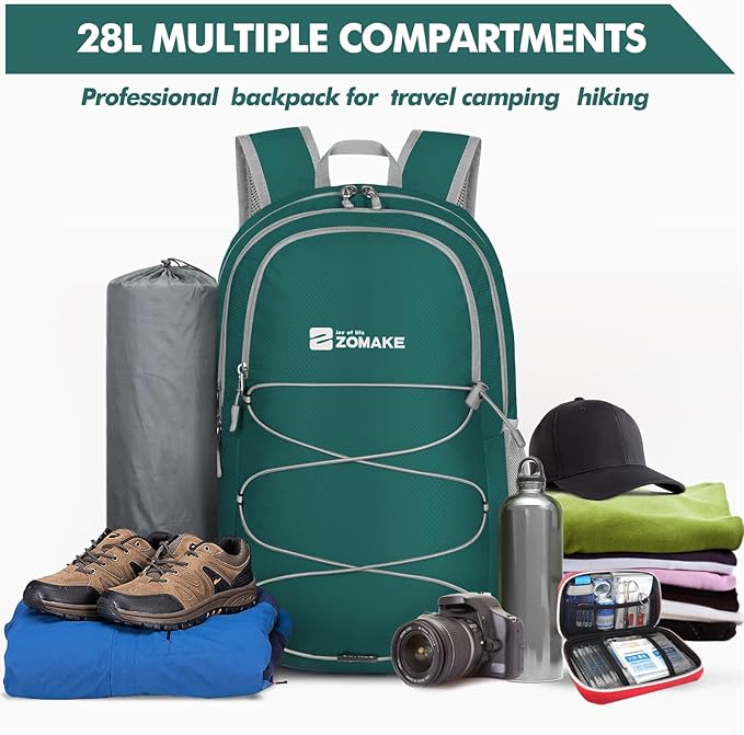 ZOMAKE Lightweight Packable Backpack 28L, Foldable Backpacks Water Resistant - Image 3