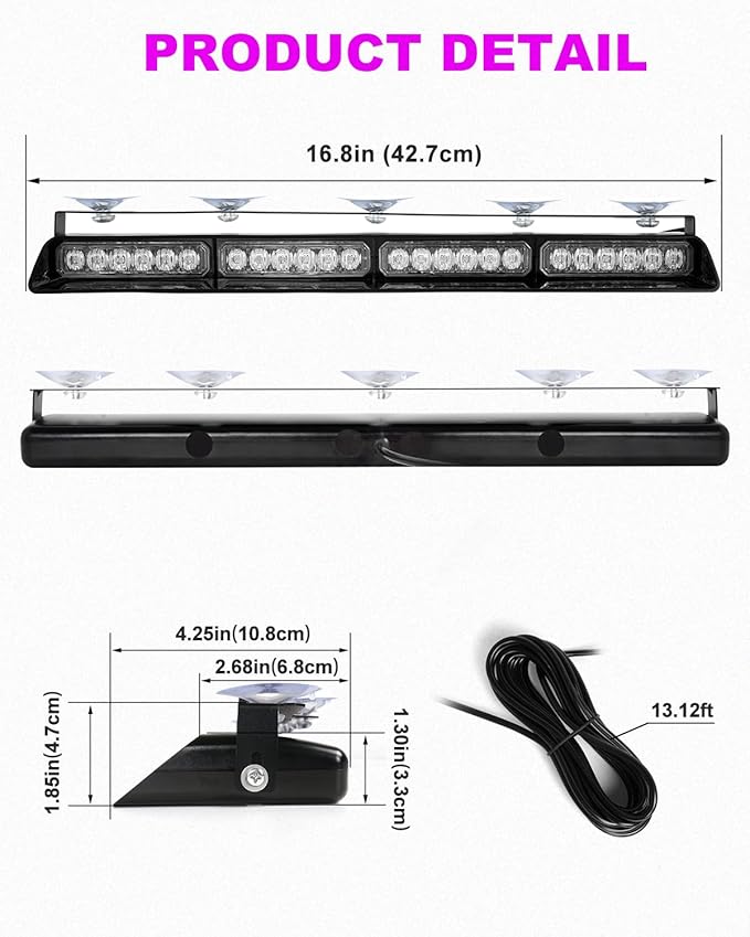 HLauto 6Z4J Emergency Dash Strobe Lights: 2x16.8 inch Purple White Safety Lights - Image 8