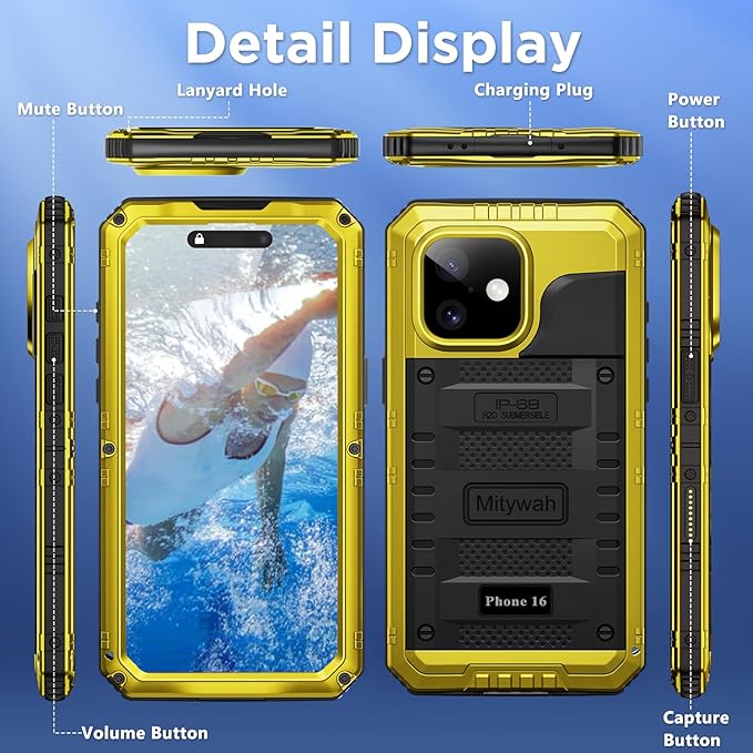 Mitywah Waterproof Case for iPhone 16, Shockproof Heavy Duty Case - Image 8