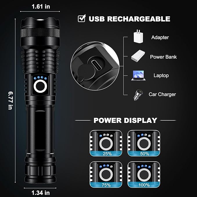 3 Pack Rechargeable LED Flashlights High Lumens, 000LM Super Bright Flashlight - Image 4