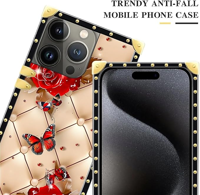 Compatible with iPhone 16 Pro Max Case, Shining Red Rose Butterfly Leather - Image 4