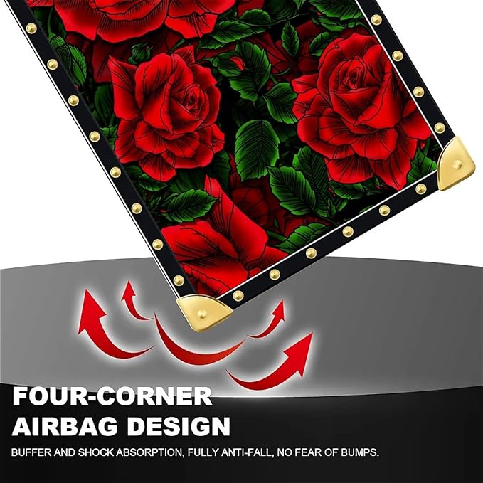 Compatible with iPhone XR Case, Vector Red Rose Green Leaf Luxury Golden - Image 6