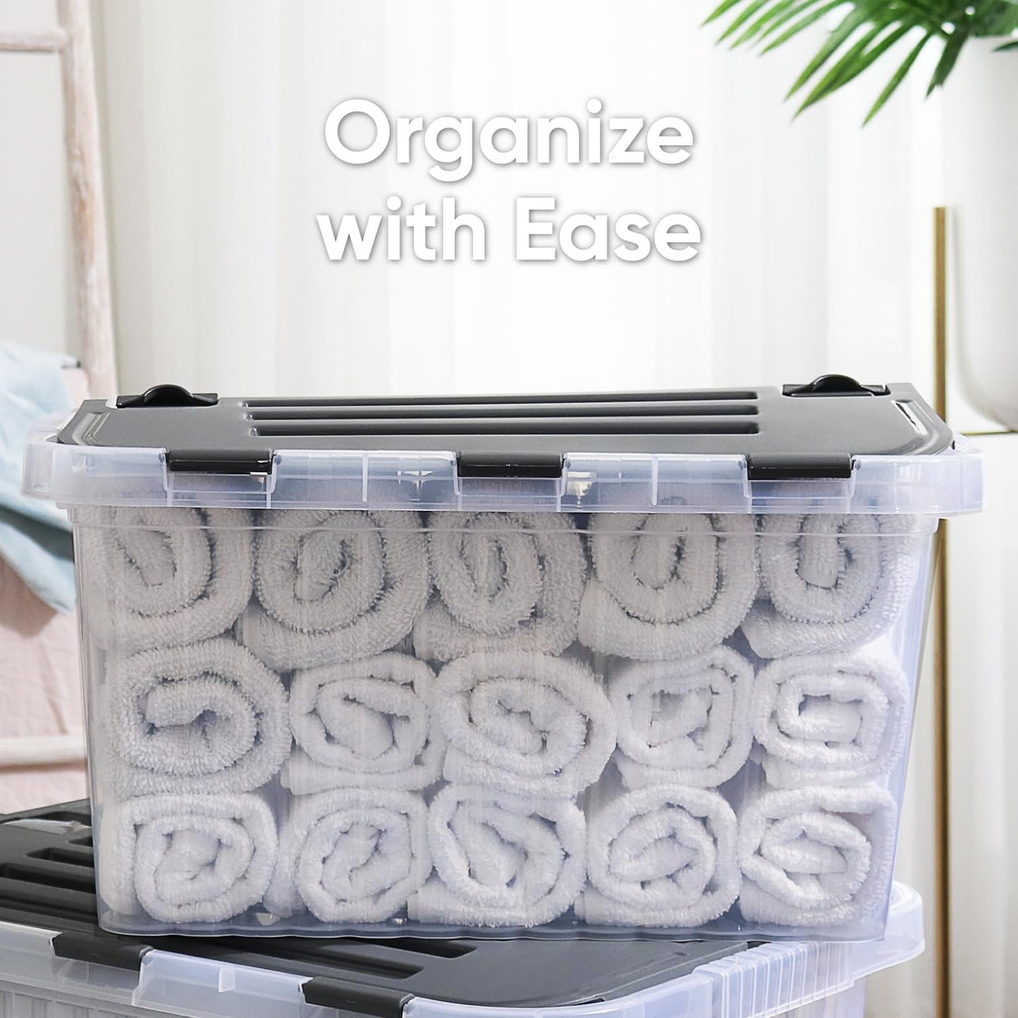 Superio Storage Bins with Lids, Clear Plastic Containers for Organizing, Stackable Totes, BPA Free, Odor Free, Organizer Boxes for Home, and Dorm (4 Pack, 20.25"x14"x10.5")