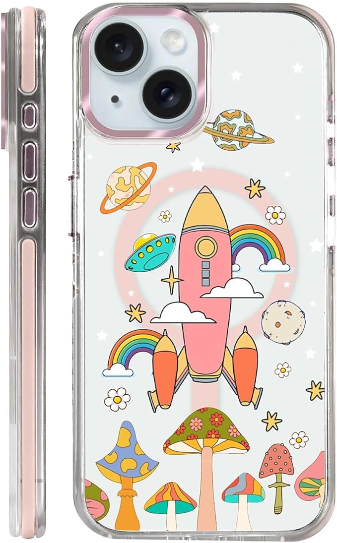 Case for iPhone 15, Spaceship Mushroom Phone Case Design，for Women Girls by Toulas