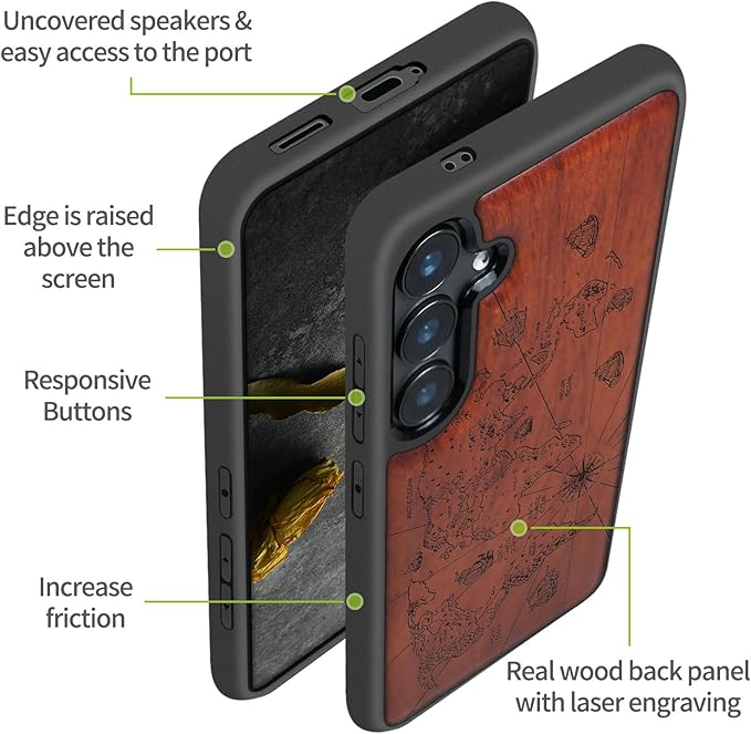 Carveit Wood Case for Galaxy S24 Plus Case Shockproof Protective Cover Unique - Image 6
