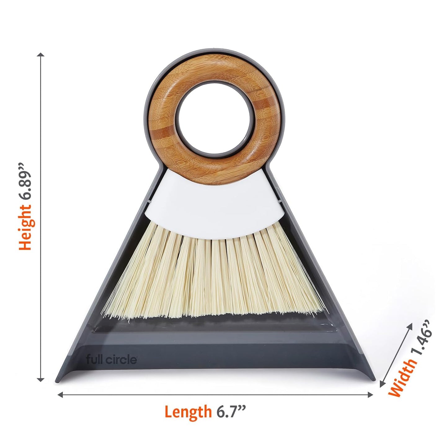 Full Circle Tiny Team Mini Compact Brush & Dustpan Set, Portable Handheld Broom for Quick Cleanups, Ideal for Home, Bathroom, Kitchen Countertops. Bamboo Hand Broom & Small Crumb Sweeper, White