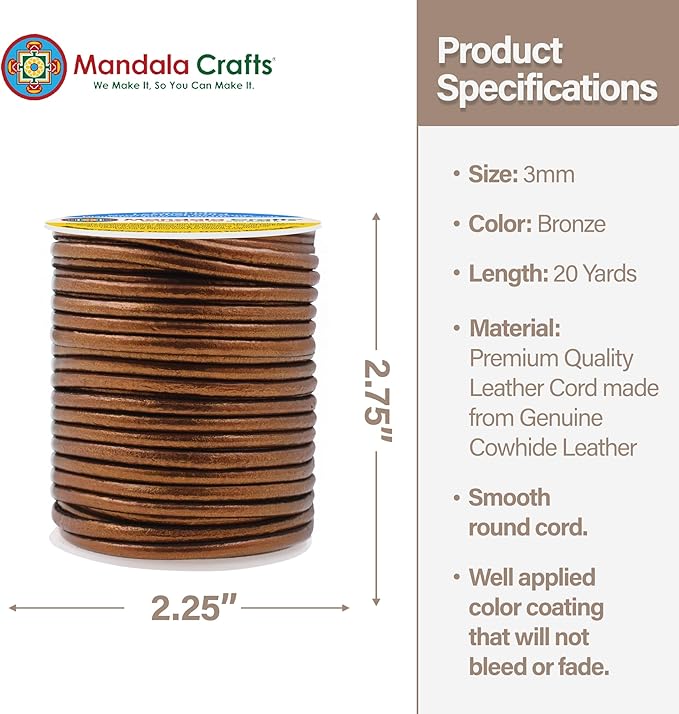 Mandala Crafts Round Genuine Bronze Leather Cord - Image 4