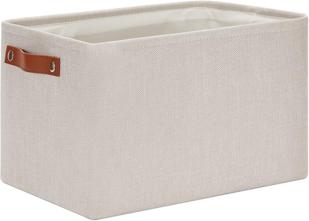 DULLEMELO Fabric Organizer for Storage, Office, Home, Nursery - Small Fabric Storage Basket with Handles (Beige)
