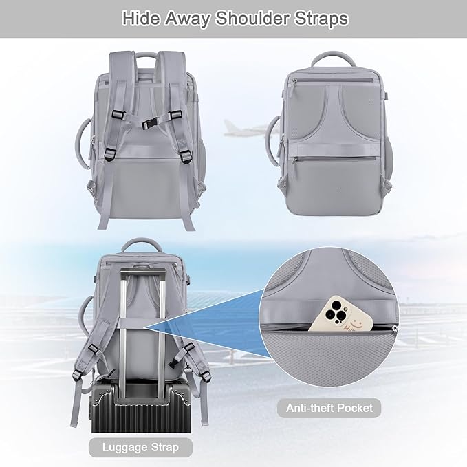 Sinaliy Travel Backpack for Women & Men, 40L Carry-On, 17-Inch Laptop, - Image 3