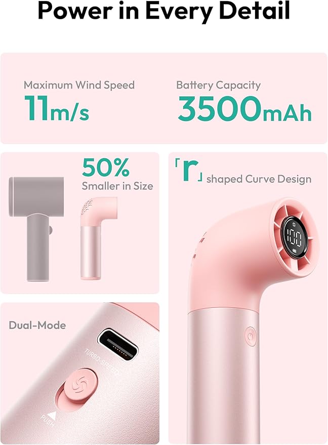 Aecooly Portable Handheld Fan, Powerful Turbo Mini Fan, 19000 RPM High Speed - Image 6