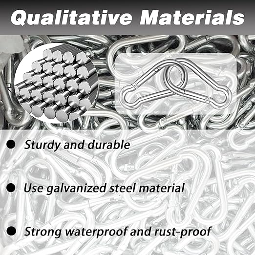 100 PCS 3'' Spring Snap Hook Carabiner, M8 5/16 Inch Galvanized Silver Steel - Image 4